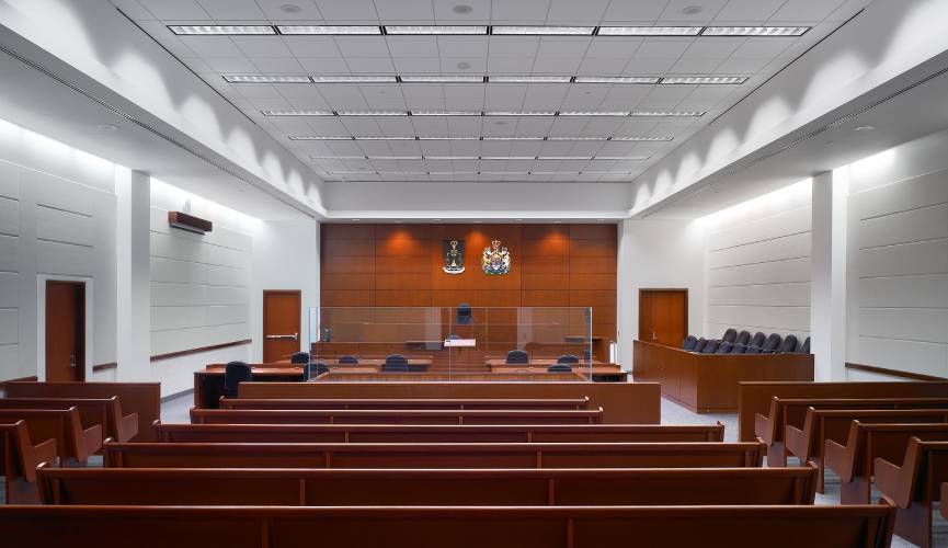 Image of the courtroom inside the Brampton Criminal Court